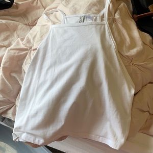 High Neckline White Crop Top